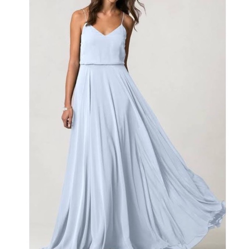Jenny Yoo Dress Maxi Racerback Whisper Blue 1684 Formal Wedding Prom Women sz 12
